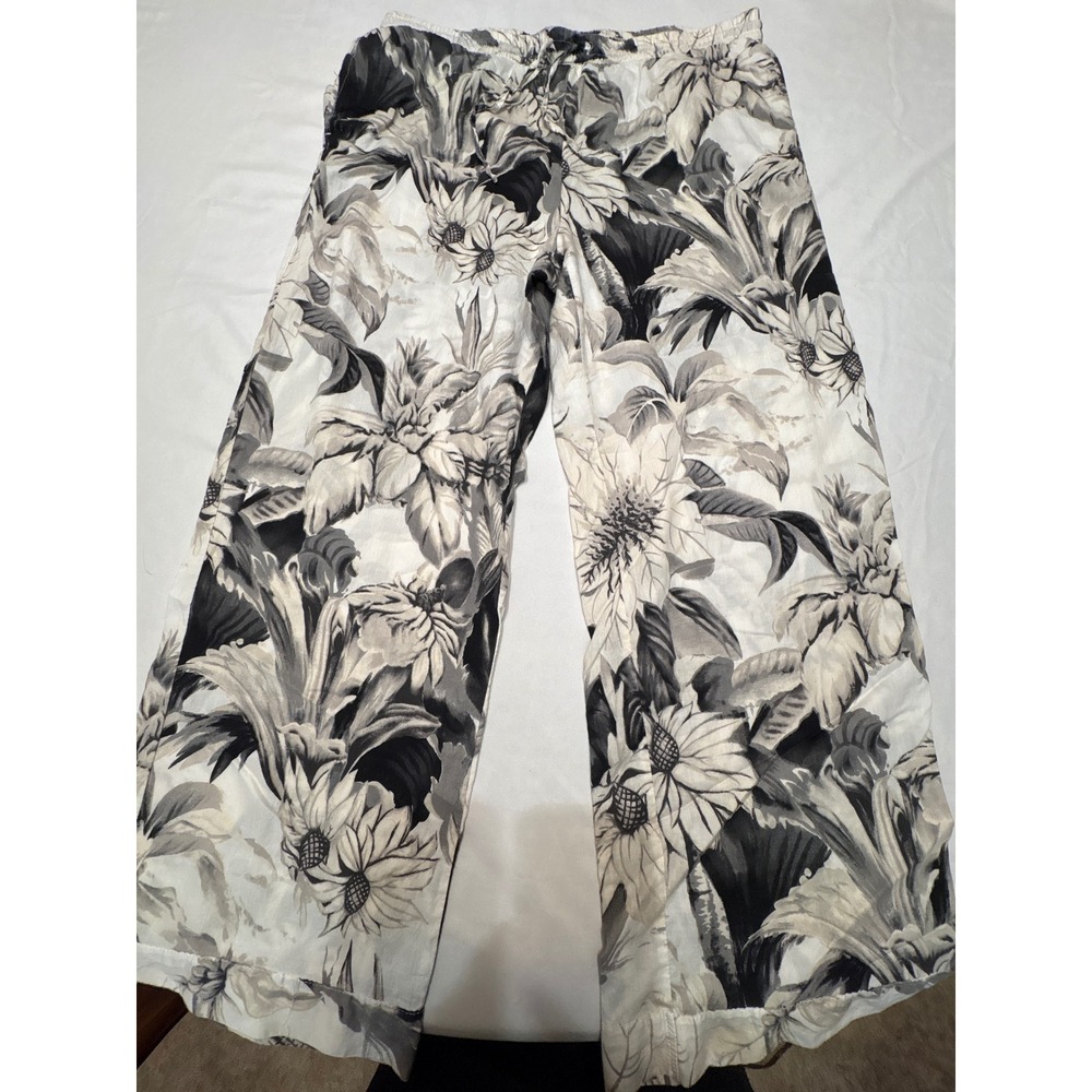 Stars Above Black White Floral Sunflower Pajama Pants Wide Leg Lyocell Cotton L